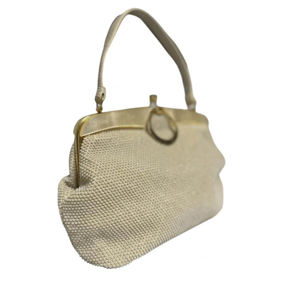 Laura USA Cream Vintage Beaded With Lucite Frame Handbag